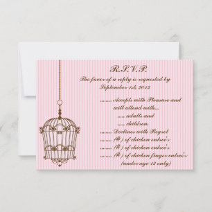 3,5 x 5 R.S.V.P Antwortkarte Birdcage/rosa Streife Einladung