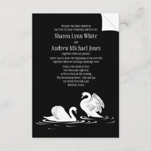 3,5" x 5" Swan Couple Black Wedding Einladung