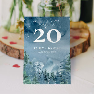 3.5x5.0 Dunkle Dämmerung Blaue Berge Hochzeitbudge Tischnummer