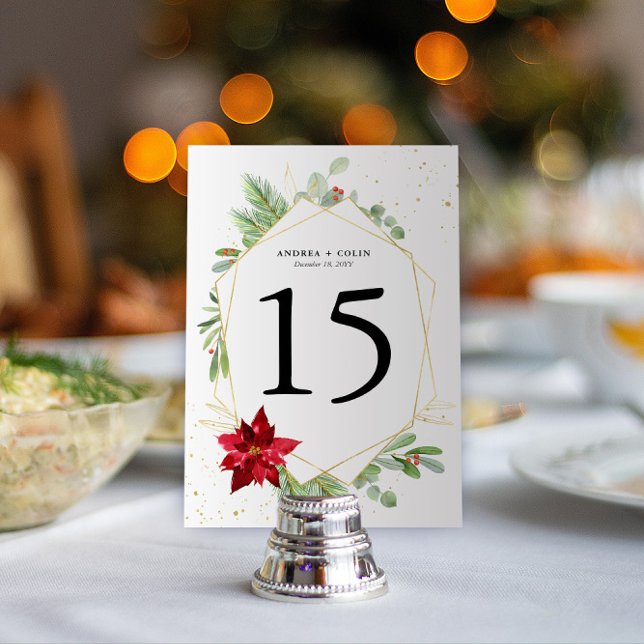 3.5x5 Aquarellgarten Haushalt Tischnummer (Holiday Party or Christmas Wedding Table Numbers | Holiday Greenery, Gold Speckles, Red Poinsettia)