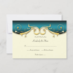 3,5x5 Elegantes Aquamarines Gold-UAWG RSVP Karte