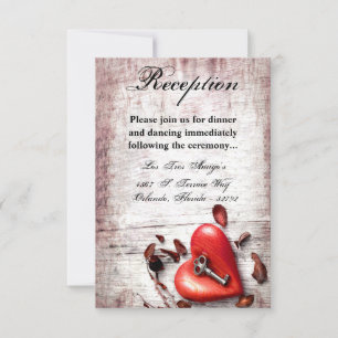 3.5x5 Empfang Card Country Wood Key für mein Herz Einladung