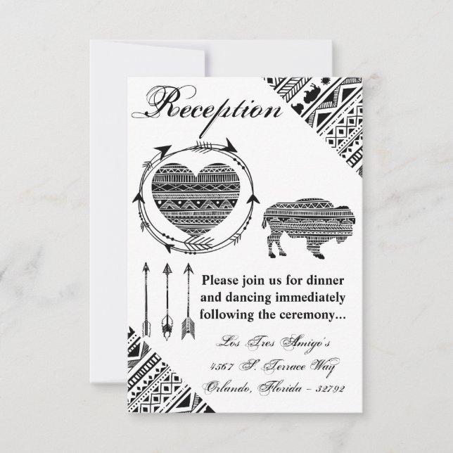 3.5x5 Empfang-Karte Boho Buffalo Tribal-Muster B Einladung (Vorderseite)