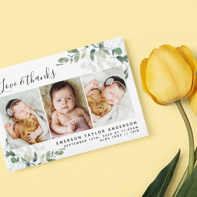3.5x5 Eucalyptus Photo Baby  Dankeskarte (Von Creator hochgeladen)