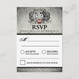 3.5x5 Halloween Skeleton schwarzes graues RSVP Karte