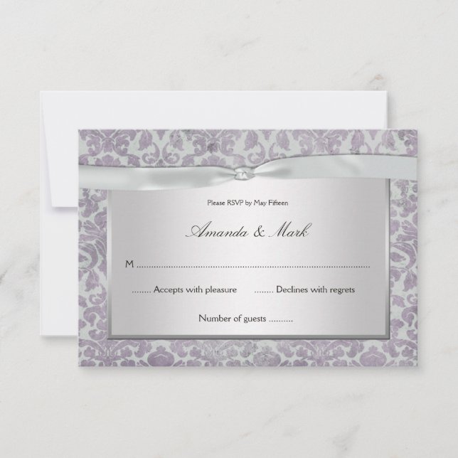 3.5x5 Lavendel Silver Grunge Damask UAWG RSVP Karte (Vorderseite)