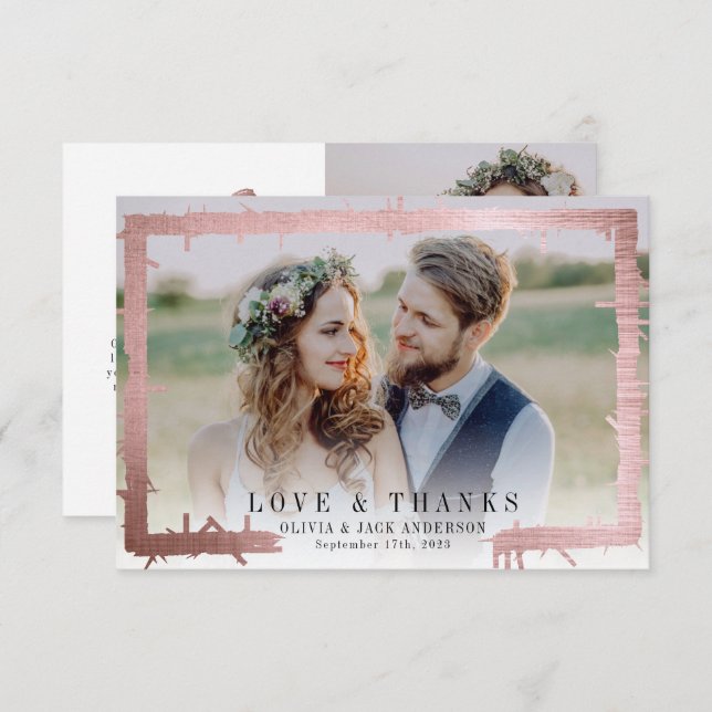 3,5x5 Liebe & Dank Pink Foil Foto Hochzeit Dankeskarte (Vorne/Hinten)