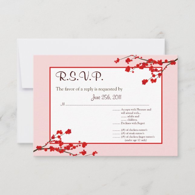 3,5x5 R.S.V.P Antwortkarte Roter Kirschblossom Einladung (Vorderseite)