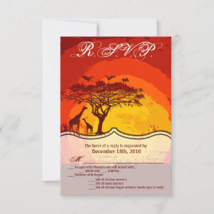 3,5x5 R.S.V.P. Card African Safari Giraffe Sunset Einladung