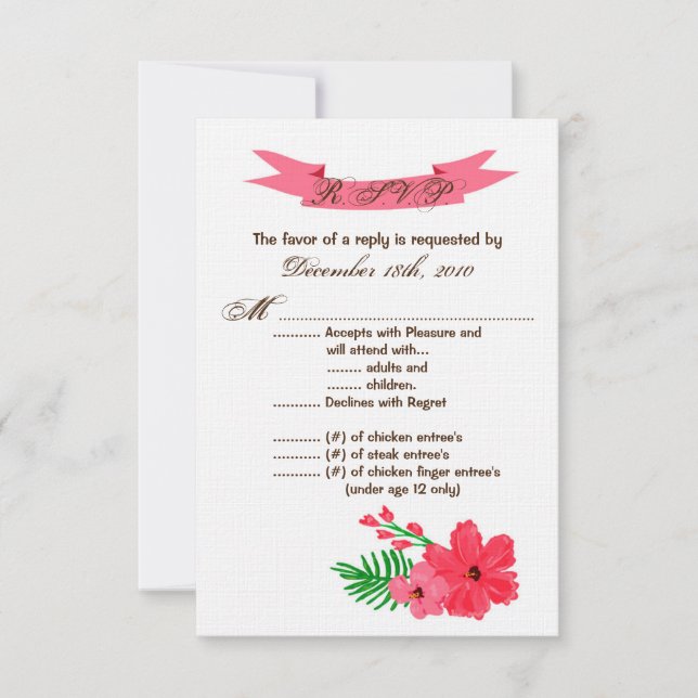 3.5x5 R.S.V.P. Card Frühjahr Hibiskus Blume Hawaii Einladung (Vorderseite)