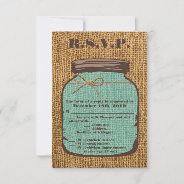 3,5x5 R.S.V.P Card Mason Jar Burlap Country Rusti Einladung (Vorderseite)
