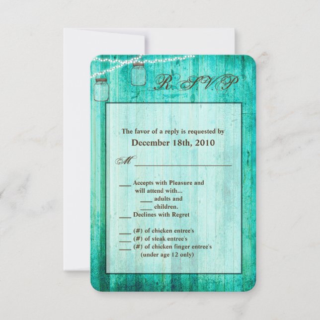 3.5x5 R.S.V.P. Card Mason Jar String Lights Wood Einladung (Vorderseite)