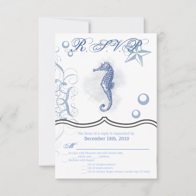 3,5x5 R.S.V.P. Card Seepferd Sea Ocean Beach Einladung (Vorderseite)