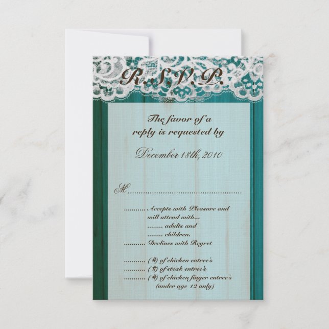 3.5x5 R.S.V.P.-Karte Aquamarines Holz Einladung (Vorderseite)