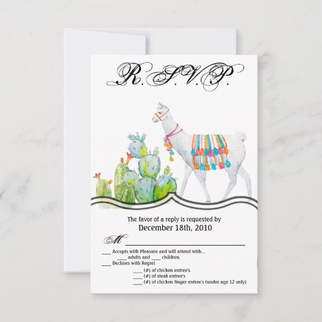 3,5x5 R.S.V.P.-Karte Boho Llama Bohemisch Cacti De Einladung (Vorderseite)