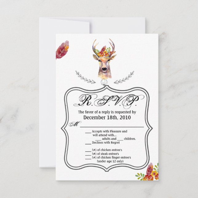 3.5x5 R.S.V.P.-Karte Boho Reh Buck Head Browning B Einladung (Vorderseite)