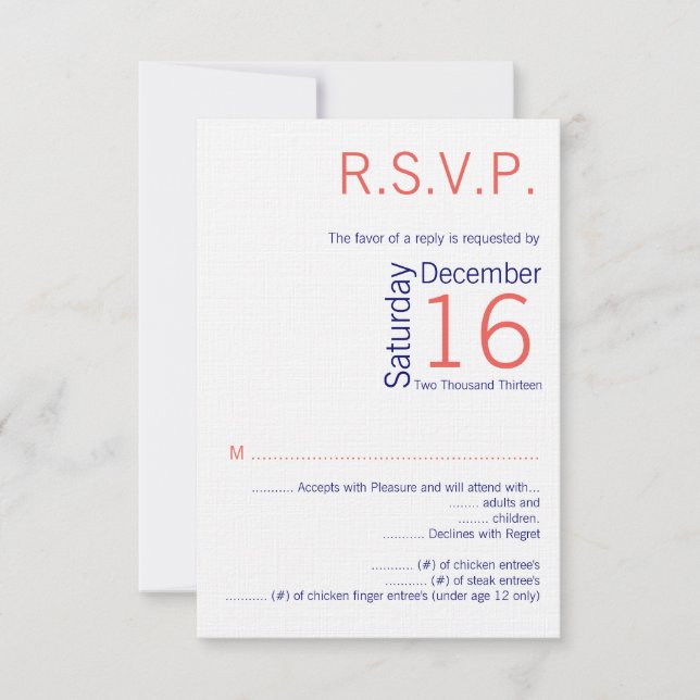 3.5x5 R.S.V.P.-Karte Hochzeitskorallenkrüber Einladung (Vorderseite)