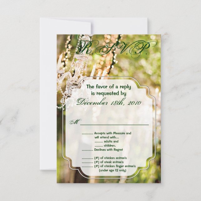 3.5x5 R.S.V.P.-Karte Hochzeitskronleuchter in Eich Einladung (Vorderseite)