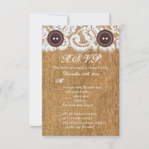 3,5x5 R.S.V.P. Karte Knopf Rustikaler Leinen-Spitz