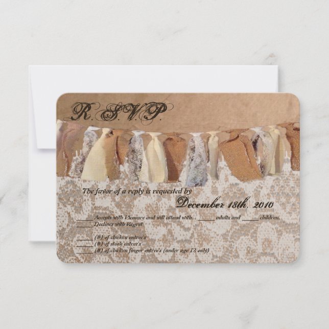 3,5x5 R.S.V.P.-Karte Kraft-Papiertüte Lace Burlap Einladung (Vorderseite)