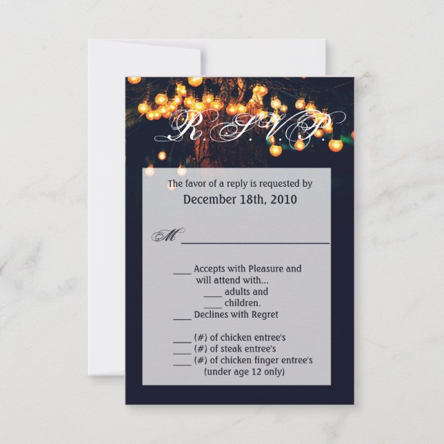 3.5x5 R.S.V.P. Karteneiche Tree String Lights Nigh Einladung (Vorderseite)