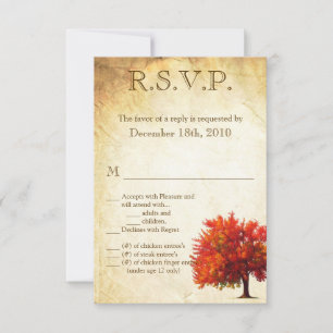 3,5x5 R.S.V.P. Kartenfall Tree Aged Paper Vintag Einladung