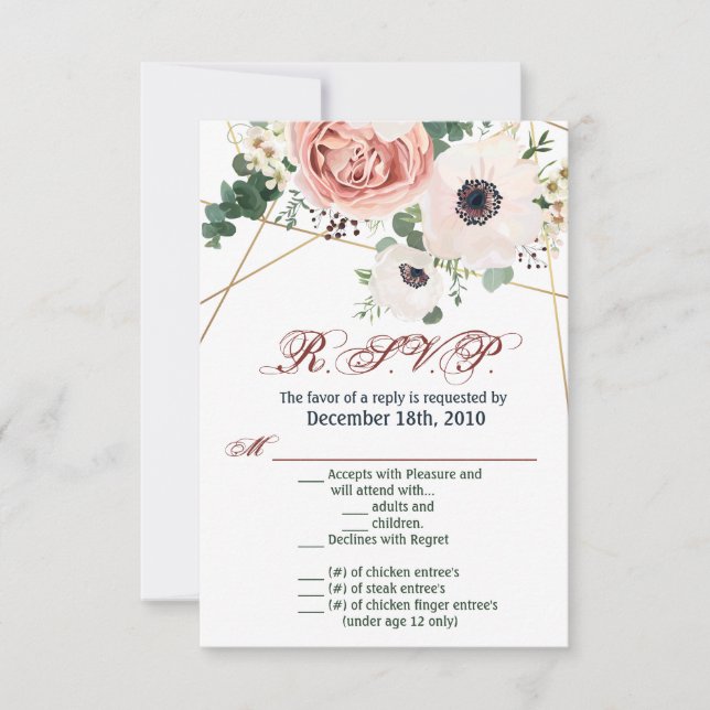 3.5x5 R.S.V.P. Kartengeometrie-Garten-Rose Anemone Einladung (Vorderseite)