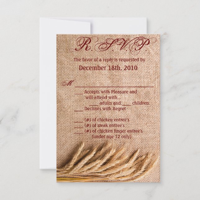 3,5x5 R.S.V.P. Kartenwein auf Burlap-Sack-Land R Einladung (Vorderseite)
