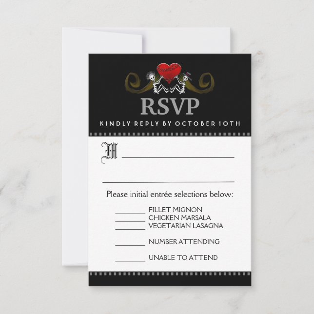 3.5x5 RSVP-Karte mit Menüauswahl - Skelette RSVP Karte (Vorderseite)
