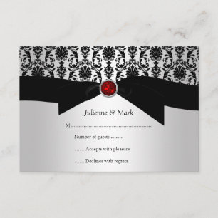 3,5x5 Schwarzer SilberDamast, gedruckt Ruby Jewel  RSVP Karte