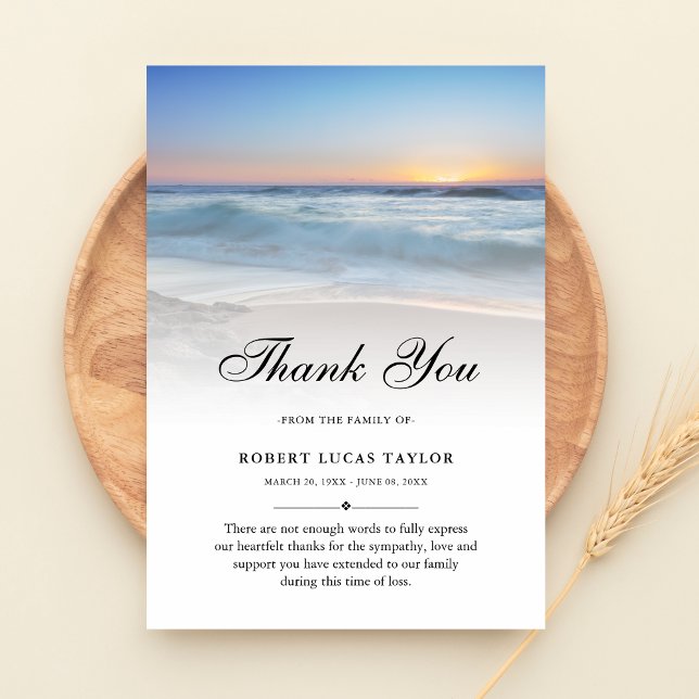 3.5x5 Vielen Dank Beach Ocean Beerdigung Foto Beil Dankeskarte (Beach Sympathy Thank You Card)