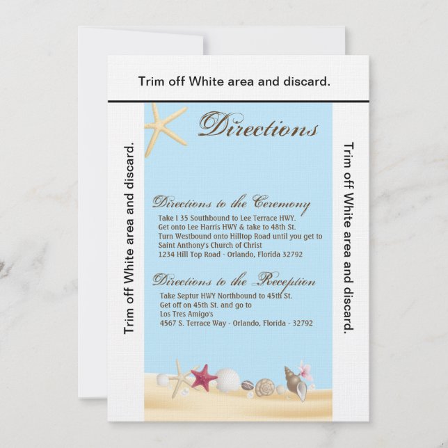 3.5x6 Anfahrt Card Muscheln Strand Sandstrand Einladung (Vorderseite)