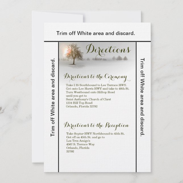3.5x6 Anfahrt Card Winter Sunset Tree Snow Cove Einladung (Vorderseite)