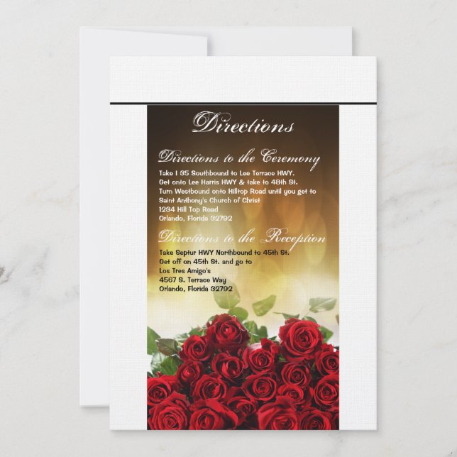 3.5x6 Direction Card Rote Rose Bouquet Bridal Flow Einladung (Vorderseite)