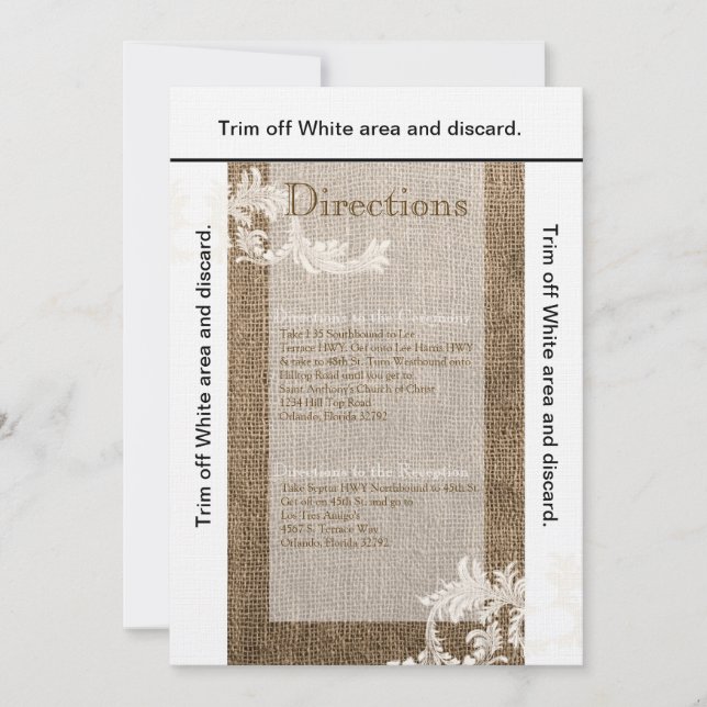 3.5x6 Directions Card Burlap Lace Country Western Einladung (Vorderseite)