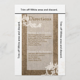 3.5x6 Directions Card Burlap Lace Country Western Einladung