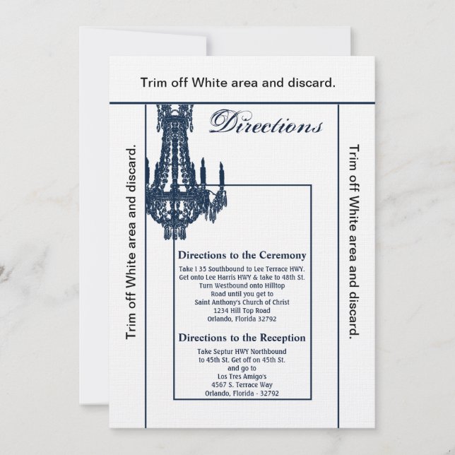3.5x6 Directions Card Crystal Chandelier Glitz Gla Einladung (Vorderseite)