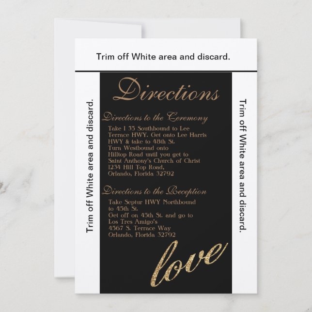 3.5x6 Directions Card Gold Foil Glitzer Liebe Einladung (Vorderseite)