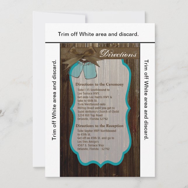 3.5x6 Directions Card Mason Jar Initials Rustikal Einladung (Vorderseite)