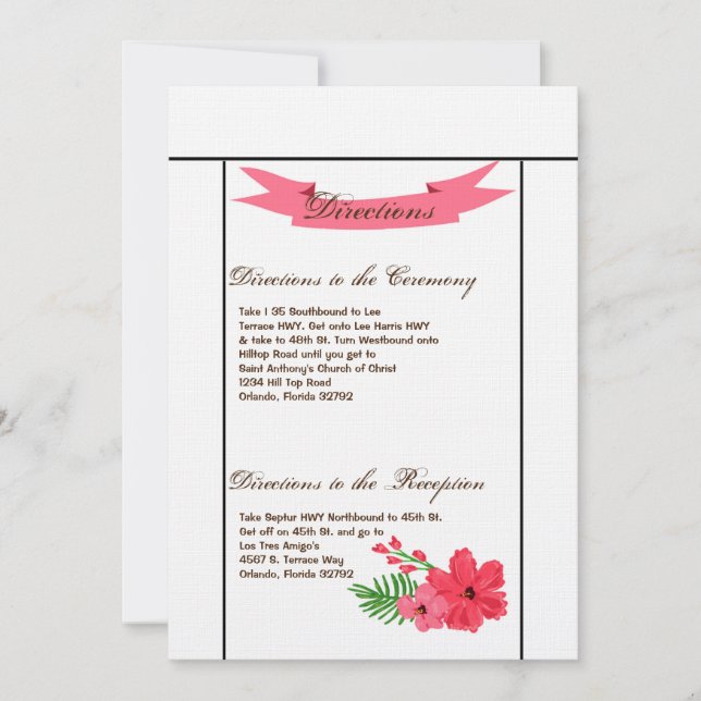 3.5x6 Directions Card Spring Hibisken Blume Hawai Einladung (Vorderseite)