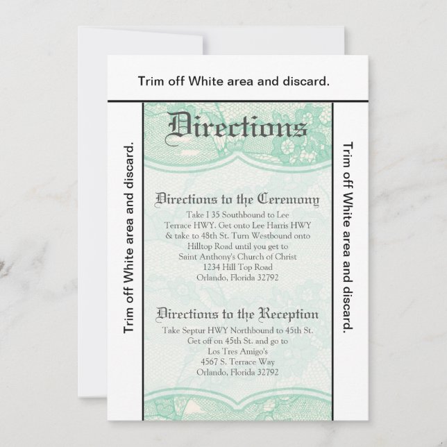 3.5x6 Directors Card Country Mint Lace Print Fab Einladung (Vorderseite)