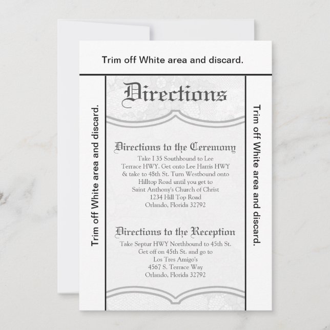 3.5x6 Directors Card Country White Lace Print Fab Einladung (Vorderseite)