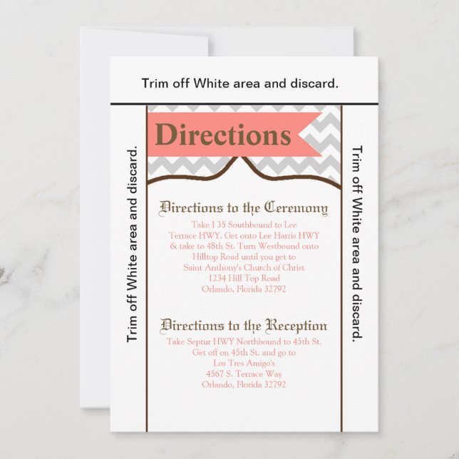 3.5x6 Fahrtkarte Moderne Zickzack Streifenkoralle Einladung (Vorderseite)