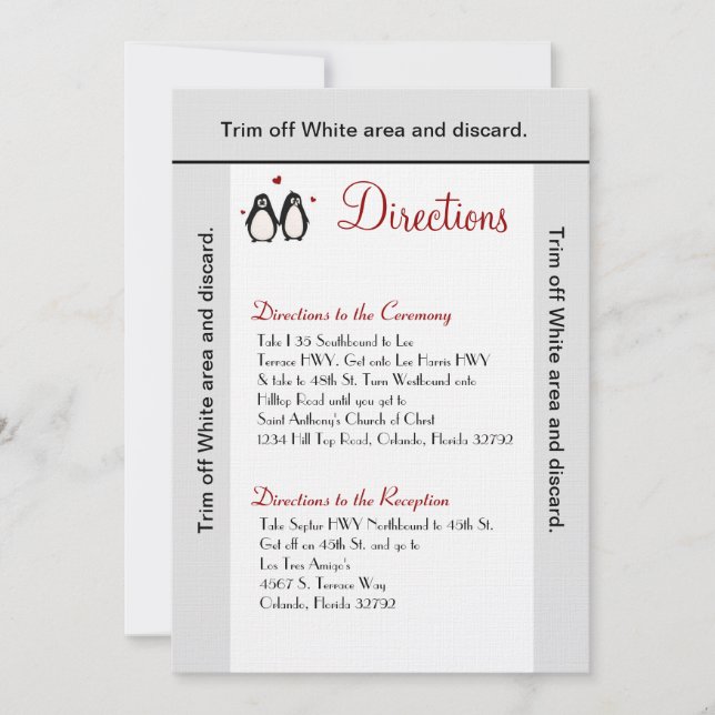 3.5x6 Fahrtkarte Pinguin Liebe Coup Einladung (Vorderseite)