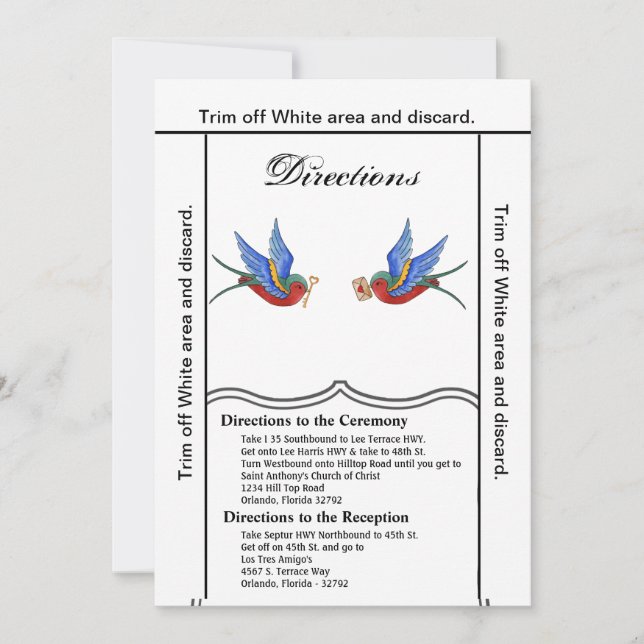 3.5x6 Fahrtkarte Traditioneller Bird Tattoo Spar Einladung (Vorderseite)