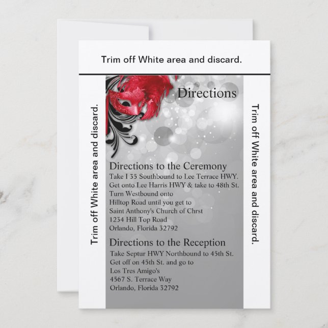 3.5x6 Kartenführung Roter Masquerade Einladung (Vorderseite)