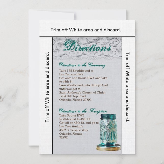 3.5x6 Wegbeschreibung Rustikaler Mason Jar Lac Einladung (Vorderseite)