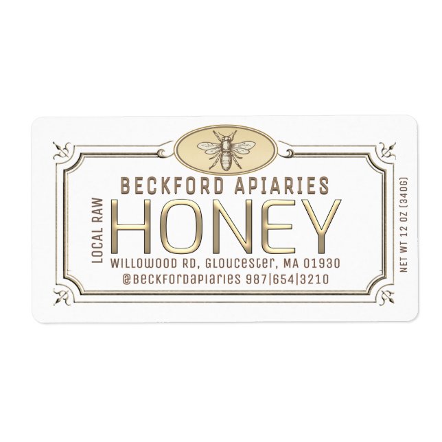 3.75 x 2" Metallic 3D Framed Honey Label with Bee  (Vorne)