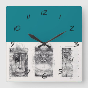 3 Affen Chinesisches Neujahr Zodiac Wall Clock Quadratische Wanduhr