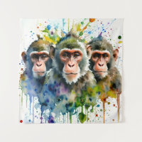 3 Affen Farben Wasserfarbe Kunst